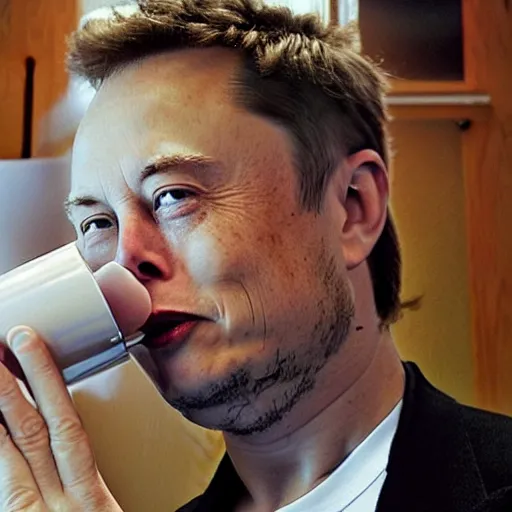 Prompt: elon musk getting high sniffing fumes from a paint can, candid photo, college dorm room, low lighting