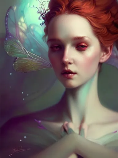 Image similar to the fairy queen by james jean, charlie bowater, tom bagshaw, nikolay makovsky : : ethereal, magical, portrait, character design, illustration, hyperrealism, photorealism, digital art, concept art, fantasy, whimsy, weta, wlop, artstation
