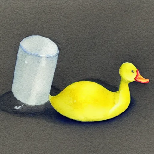 Image similar to hyper realistic watercolor yellow duck with party horn, cute illustration by basia tran