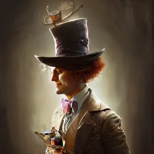 Prompt: The Madhatter, digital painting, lots of details, extremely detailed, 4k, intricate, brush strokes, Artgerm, Bastien Lecouffe-Deharme