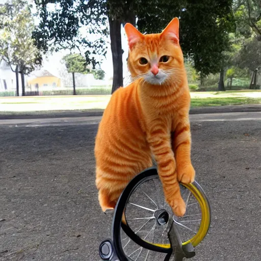 Image similar to orange tabby cat riding a unicycle