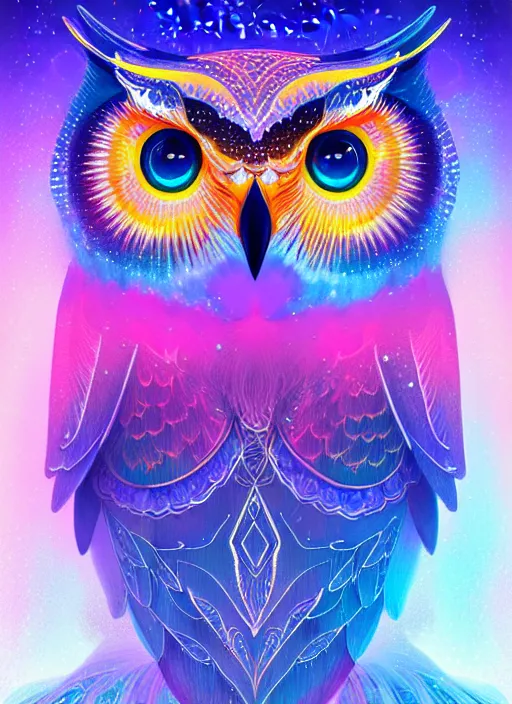 Image similar to symmetry!! product render poster vivid colors divine proportion owl, ice and snow, glowing fog intricate, elegant, highly detailed, digital painting, artstation, concept art, smooth, sharp focus, illustration,