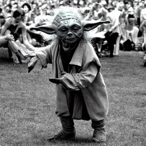 Image similar to yoda performing at woodstock