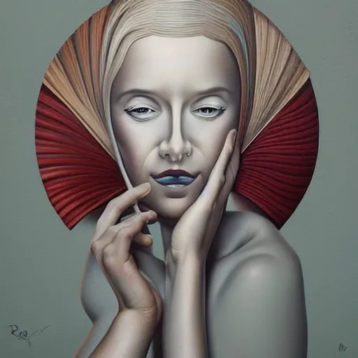 Image similar to skeuomorphic, detailed painting, behance contest winner, an ultrafine detailed painting by rafal olbinski, pop surrealism, a painting of a woman, minimalist, airbrush art, very detailed