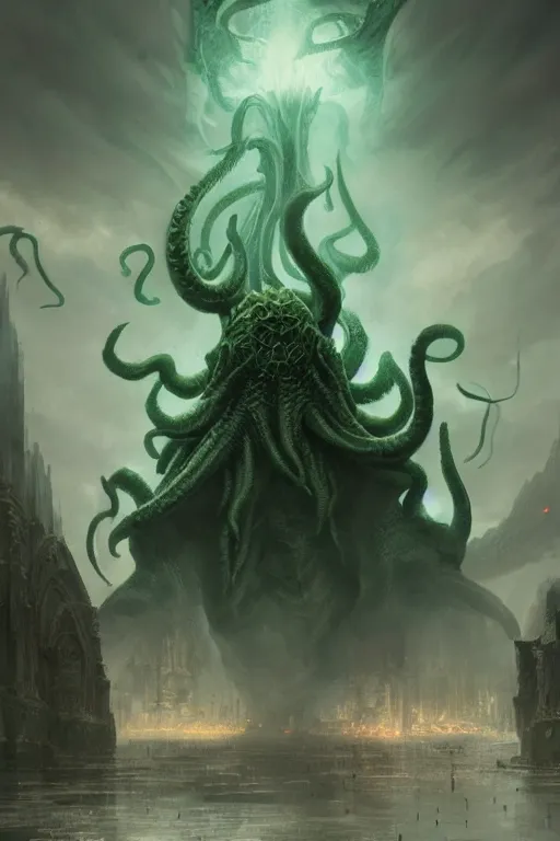 Image similar to cthulhu, huge, towering, gigantic, high octane, 8 k, digital art, magic the gathering, mtg, by greg rutkowski, trending on artstation