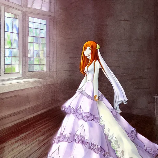 Image similar to orihime wearing wedding dress by wlop