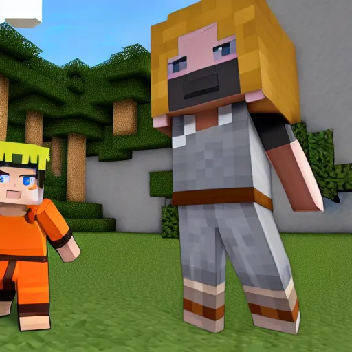 Image similar to Naruto playing Minecraft, 4k resolution, highly detailed