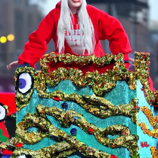 Prompt: billie eilish as a macy's day parade float