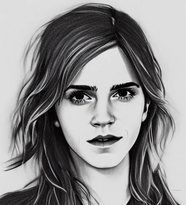 Image similar to one - line drawing of emma watson, on canvas, in the style of matte, digital art