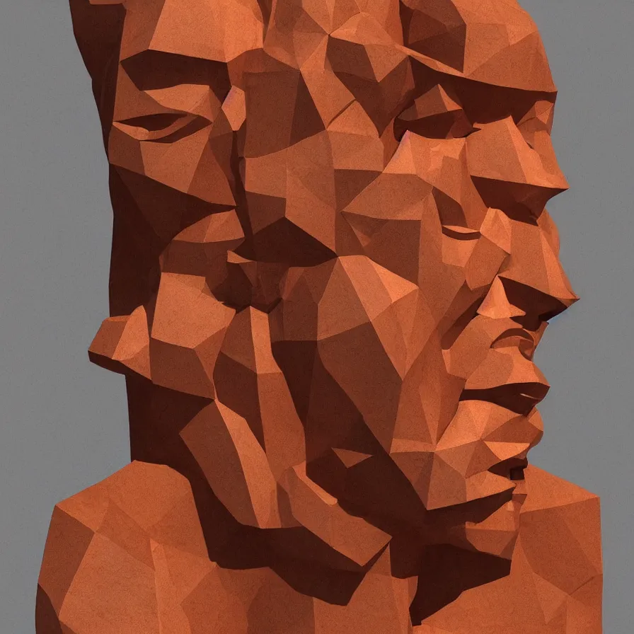 Image similar to public sculpture low - poly portrait of a powerful stern woman, beautiful symmetrical face realistic proportions, carved out of a red oak wood on a pedestal by stephan balkenhol and martin puryear, hyperrealistic dramatic lighting trending on artstation 8 k