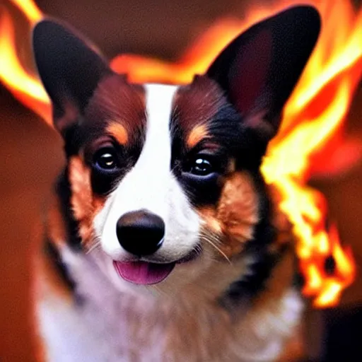 Prompt: An evil corgi with flaming red eyes plotting world domination, dramatic lighting, realistic, award winning photo