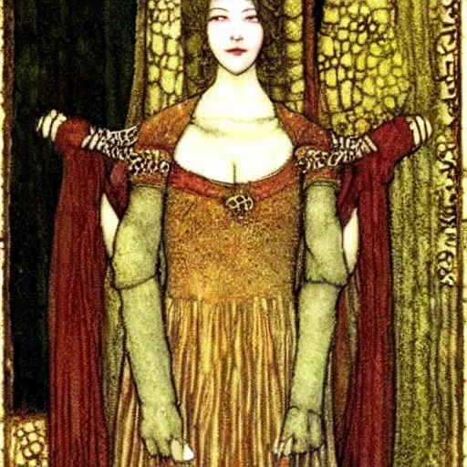 Prompt: beautiful young medieval queen by john bauer