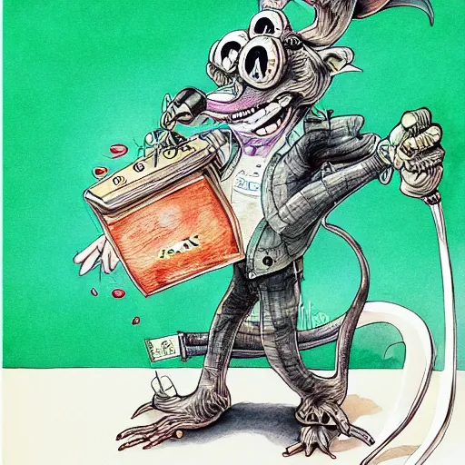 Prompt: ratfink, centered award winning watercolor pen illustration, by caroline choi, edited by range murata and ed roth