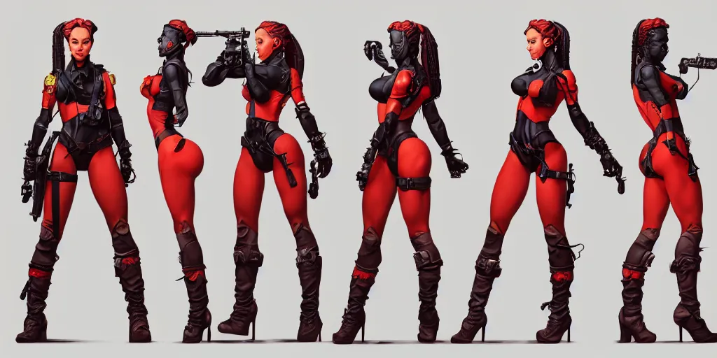 Image similar to cammy, character sheet, concept design, contrast, hot toys, kim jung gi, greg rutkowski, zabrocki, karlkka, jayison devadas, trending on artstation, 8 k, ultra wide angle, pincushion lens effect