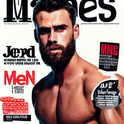 Prompt: Joe Bien Gigachad in the cover of Men's Health