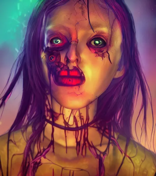 Image similar to decaying death girl flares with evil intentions, midnight hell colors backlit, digital painting, a picture taken by Draca Wilford and Aurore Lephilipponnat