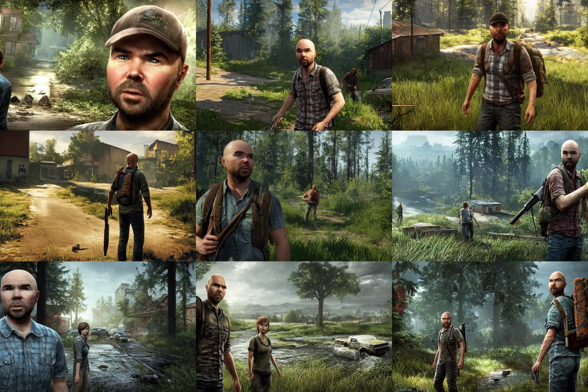 Prompt: a screenshot of karl pilkington in the video game the last of us. 3 d rendering. unreal engine. amazing likeness. very detailed. cartoon caricature.