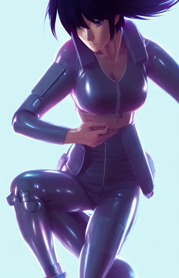 Image similar to a fullbody portrait of motoko kusanagi the major ghost in the shell : : stand alone complex, under repairs, maintenance : : by ilya kuvshinov, rossdraws, artgerm, sola digital arts, anti aliasing, raytracing : :