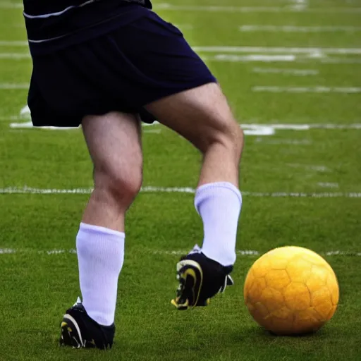 Image similar to a man kicking a football, photo,