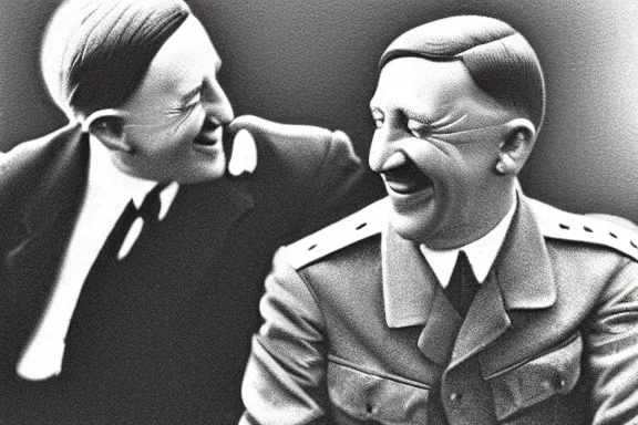 Image similar to “ very very intricate photorealistic photo of hitler and joe biden laughing together, detailed natural lighting, award - winning crisp details ”