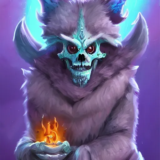 Image similar to cute fluffy animal skeleton creatures. blizzard warcraft animal creatures, graveyard background, bright art masterpiece artstation. 8k, sharp high quality illustration in style of Jose Daniel Cabrera Pena and Leonid Kozienko, violet theme, concept art by Tooth Wu, hearthstone card game artwork