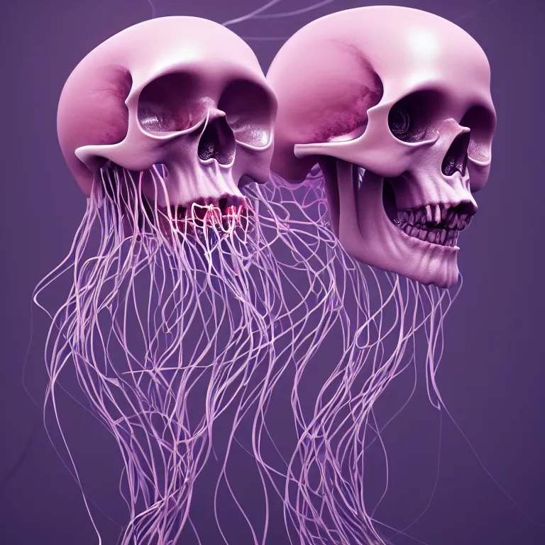 Image similar to portrait of skull and orchids, bio luminescent jellyfish, intricate artwork by Tooth Wu and wlop and beeple. octane render, trending on artstation, greg rutkowski very coherent symmetrical artwork. cinematic, hyper realism, high detail, octane render, 8k