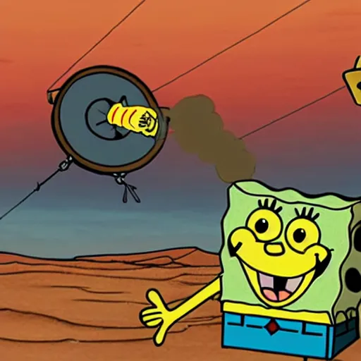 Prompt: spongebob operating the iron dome