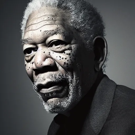 Prompt: photo of Morgan Freeman The Flash, in the style of Peter Lindbergh, white fog, key lighting, octane render