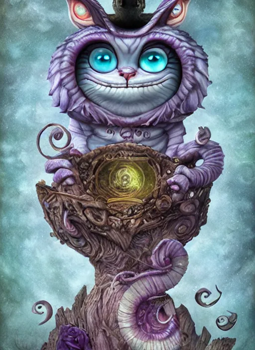 Prompt: cheshire cat the magician tarot card, highly detailed, cinematic, 8 k, bymegan duncanson, benjamin lacombe, naoto hattori, adrian borda, giger, trending on deviantart, hyper detailed, horror, full of colour