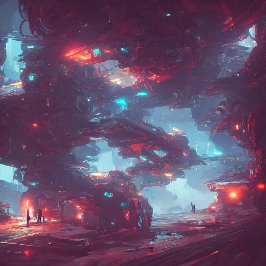 Prompt: fixing a complex engine gears futuristic sci - fi pixar disney digital cgi rtx hdr painting bioluminance alena aenami artworks in 4 kby jesper ejsing, feng zhu