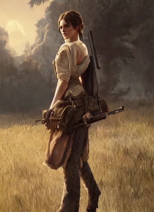 Image similar to highly detailed full body portrait of emma watson red dead redemption art, unreal engine, fantasy art by greg rutkowski