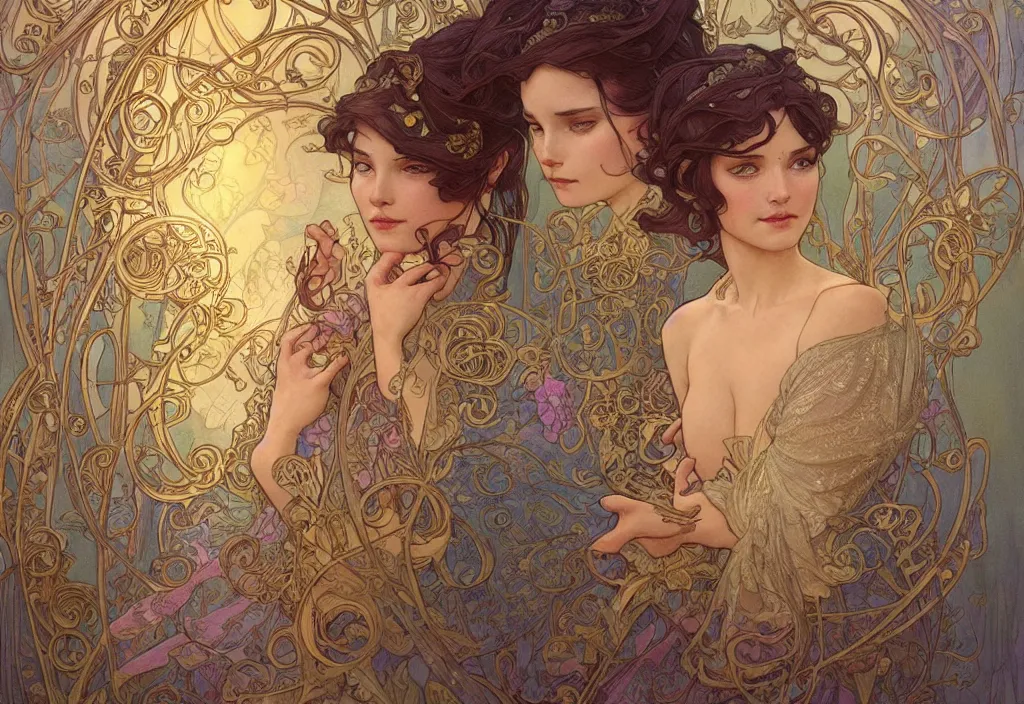 Image similar to love, highly detailed, very intricate, art nouveau, gold filigree, romantic storybook fantasy, soft cinematic lighting, award - winning, disney concept art watercolor illustration by mandy jurgens and alphonse mucha and alena aenami, pastel color palette, featured on artstation