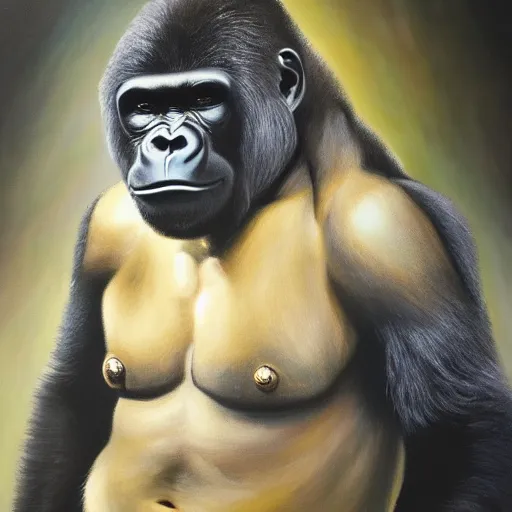 Prompt: a painting of a gorilla, cinematic lighting, hyper realistic painting
