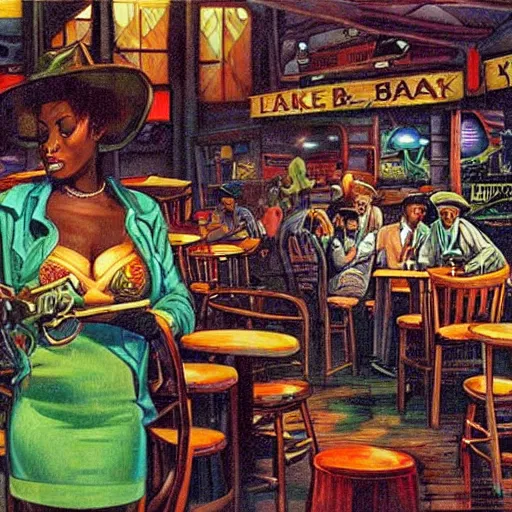 Image similar to louisiana bayou juke joint interior by ernie barnes