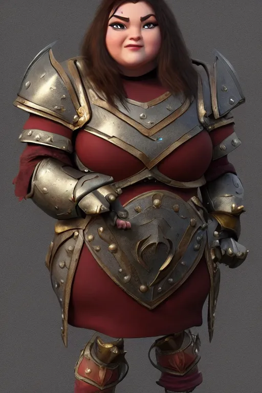 Image similar to fantasy dwarf woman with iron plate armor with a mean face l | stylized | short and stocky broad body| art style of disney pixar movie | HD 8k | rendered by octane