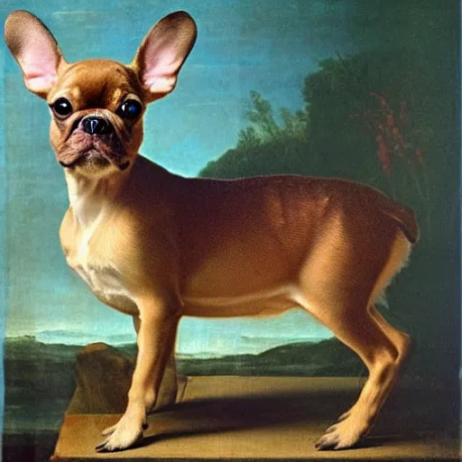 Prompt: renaissance painting of a fawn french bulldog