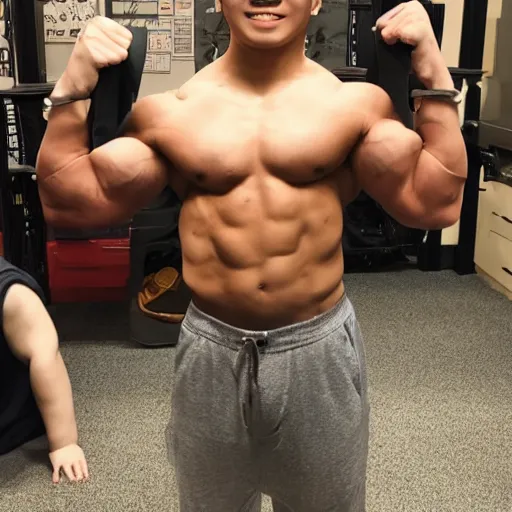 Image similar to austin liu, age 1 7, extremely buff, 6 0 0 lbs