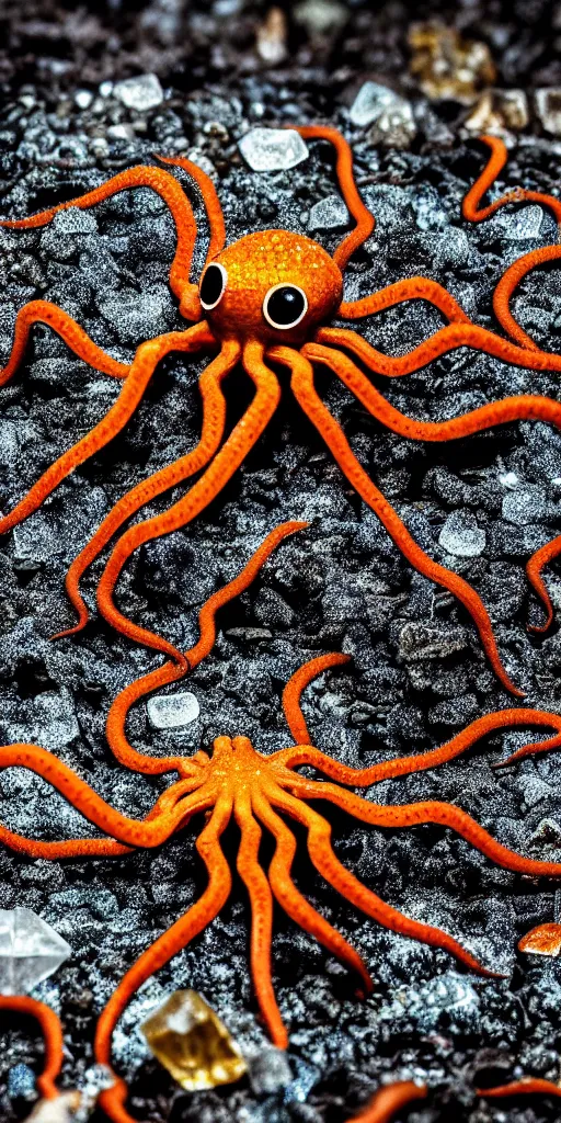 Image similar to professional photo shot of an alien spider octopus made of silica crystal spikes, melted with rocks in the background, microscopic picture, droplets of water, grimy, gritty, trending on artstation, award winning, close shot, by aleks labuda and barry webb