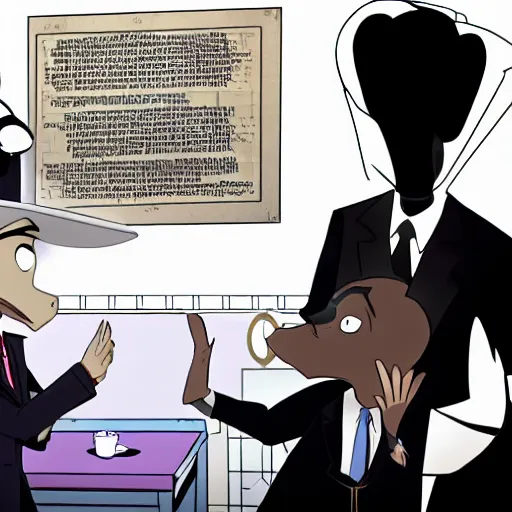 Image similar to a screenshot of Barack Obama meeting Walter White in Hazbin Hotel (2019)