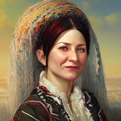 Image similar to portrait of a russian woman ( 3 5 ) from chabarovsk, russia in 2 0 2 1, an oil painting by ross tran and thomas kincade