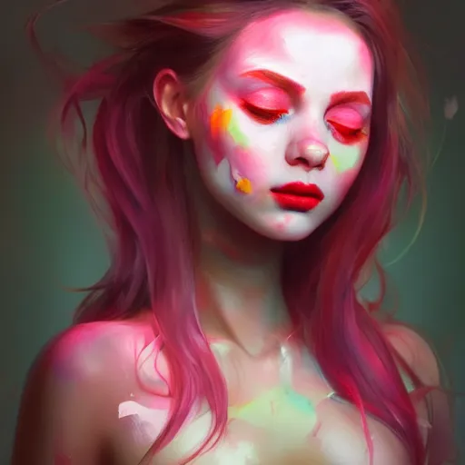 Image similar to Portrait of beautiful girl with luscious full pouty lips, huggy wuggy from poppy playtime video game, neon face paint, striking eyes, fullbody, ultra high detailed, oil painting, Greg Rutkowski, Charlie Bowater, Yuumei, Yanjun Cheng, unreal 5, DAZ, hyperrealistic, octane render, RPG portrait, dynamic lighting, fantasy art, beautiful face