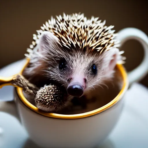 Image similar to baby hedgehog in a teacup, bokeh, sigma 5 0 mm f / 1. 4, minimalistic, 8 k