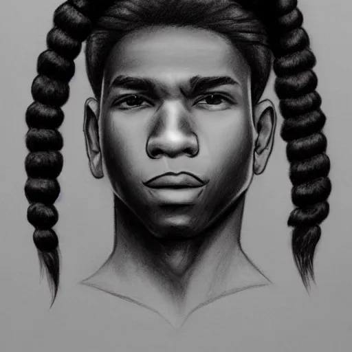 Prompt: a detailed drawing of a portrait of a young black man with pigtails hair, in anime style, hd 4 k