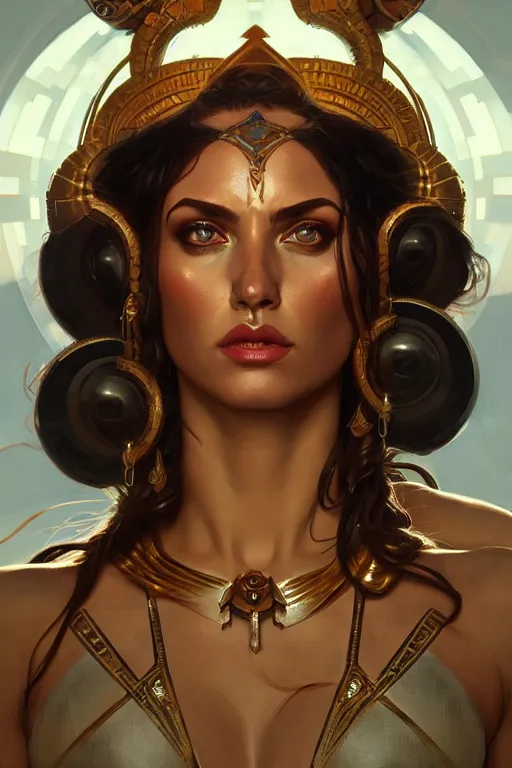 Image similar to pixel art of the Greek godess Hera looking angry, rusty armor, portrait, digital painting, artstation, concept art, beautiful face, symmetric face, cinematic, videogame cover art, by Artgerm and Greg Rutkowski and Alphonse Mucha
