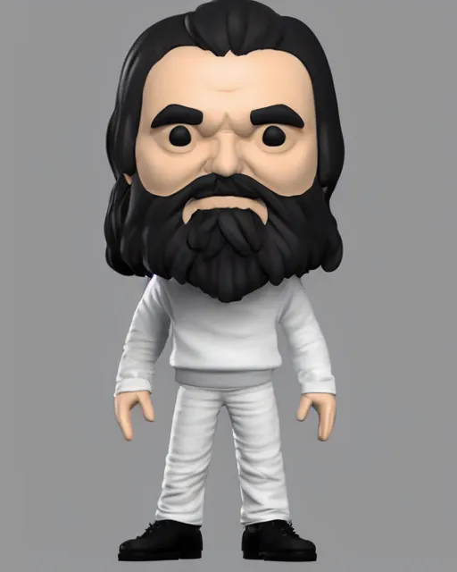 Prompt: full body 3d render of Charles Manson as a funko pop, studio lighting, white background, blender, trending on artstation, 8k, highly detailed