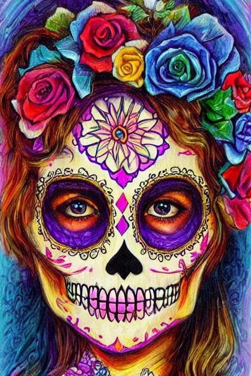 Image similar to Illustration of a sugar skull day of the dead girl, art by josephine wall