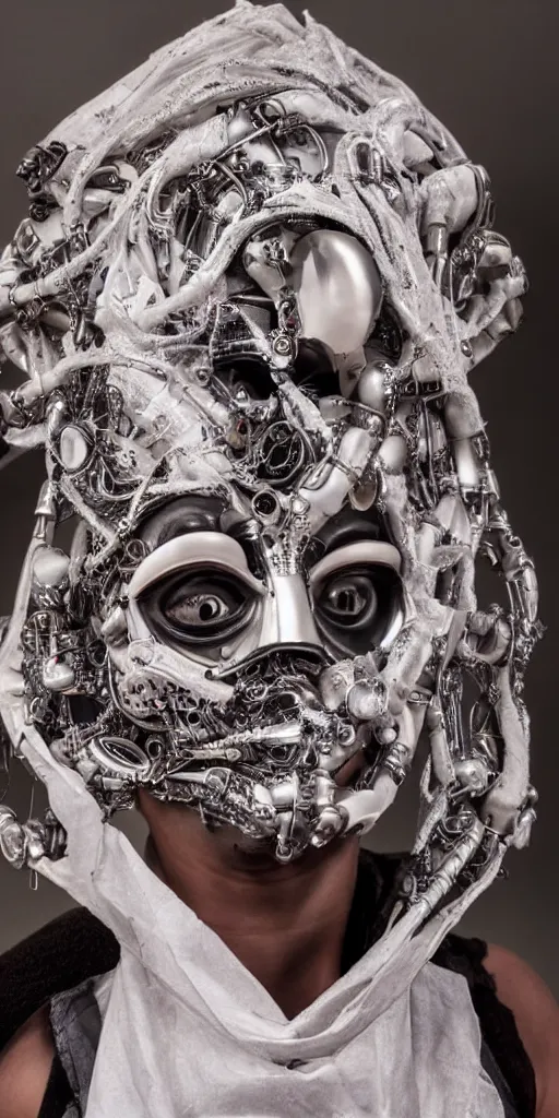 Image similar to a beautiful cyborg made of ceremonial maske