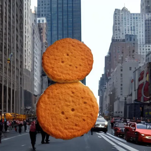 Prompt: a biscuit elemental is walking down 6 th avenue in new york city, photo, trending, news footage, cnn