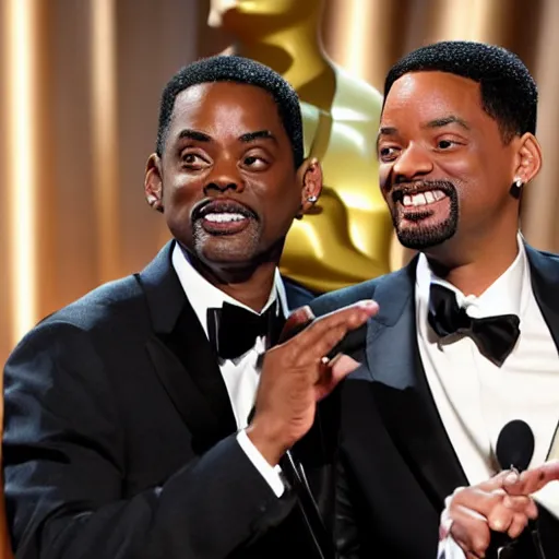 Image similar to chris rock slapping will smith on stage during the oscar awards, 8k, realistic