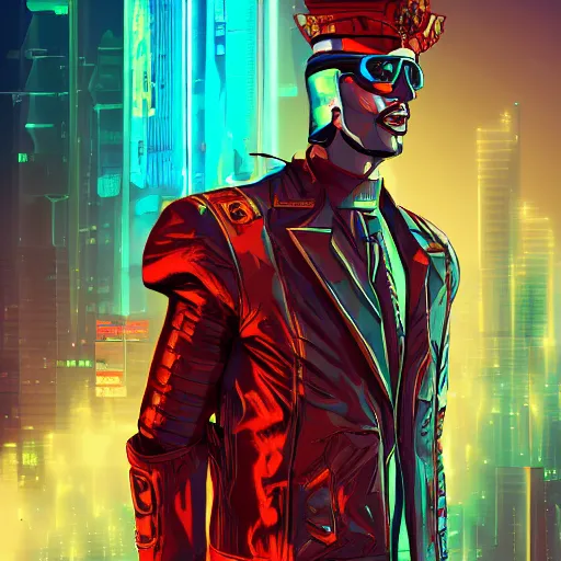 Image similar to cyberpunk king william - alexander as the leader of a futuristic communist society, cybernetics, sharp lines, digital, artstation, colored in